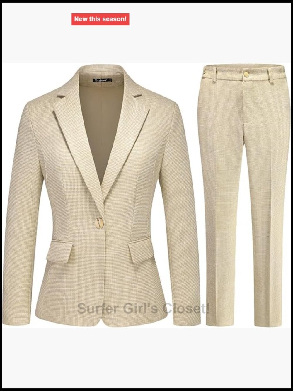 Women's Pinstripe Houndstooth Blazer Pant Set 2 Piece Business Suit